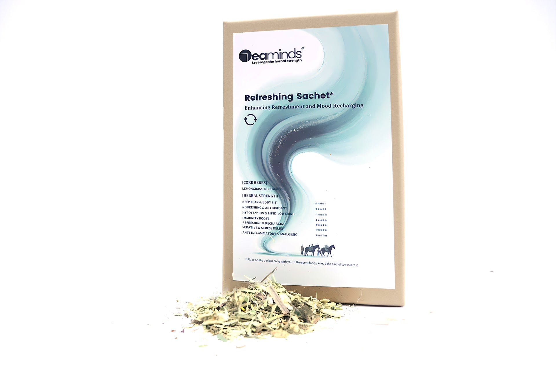 7eaminds sachet packaging with dried aromatic botanicals